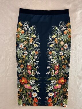 Made in USA Botanical Floral Midi Pencil Skirt Size S